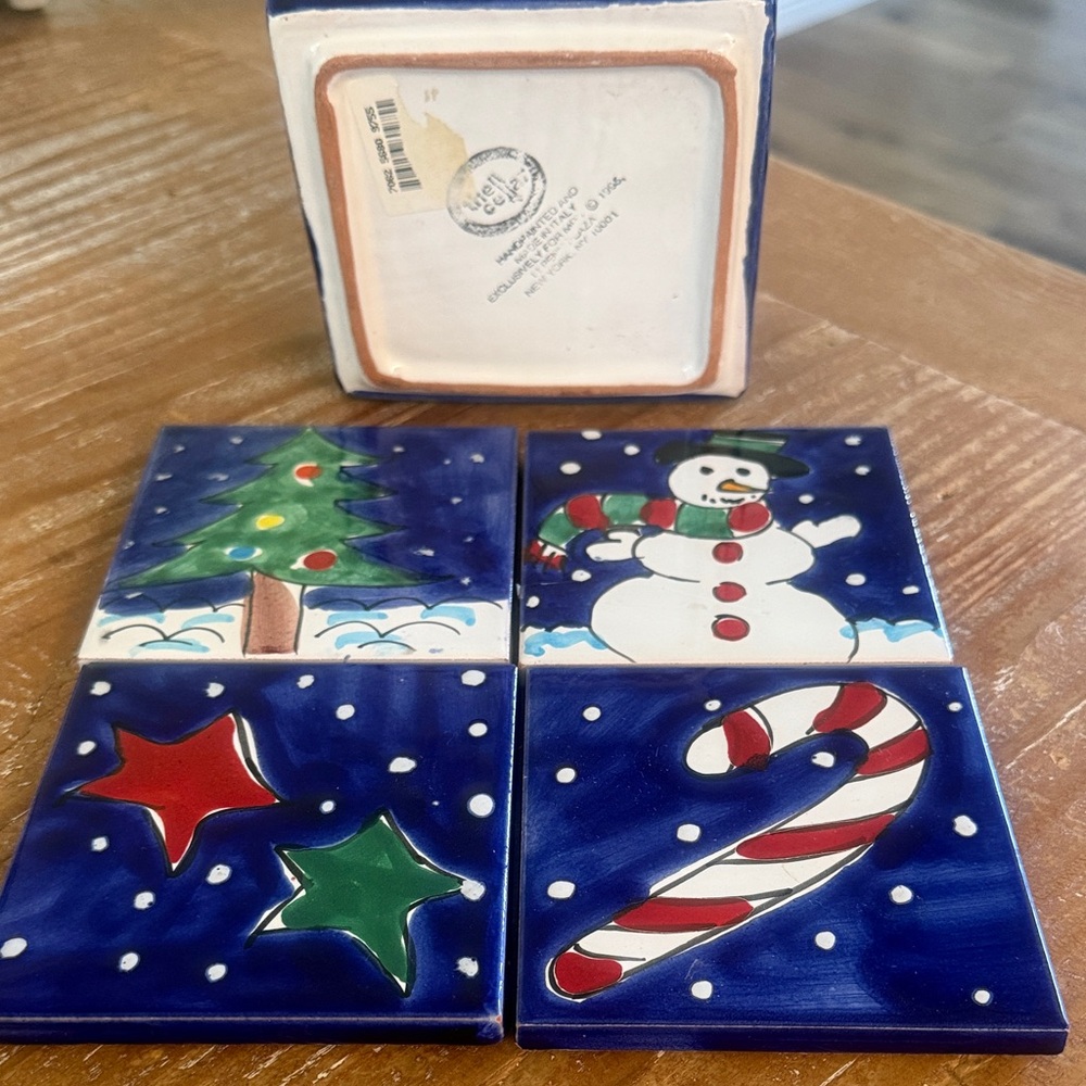 Vietri Festive Ceramic Coasters - Navy, Red, Green